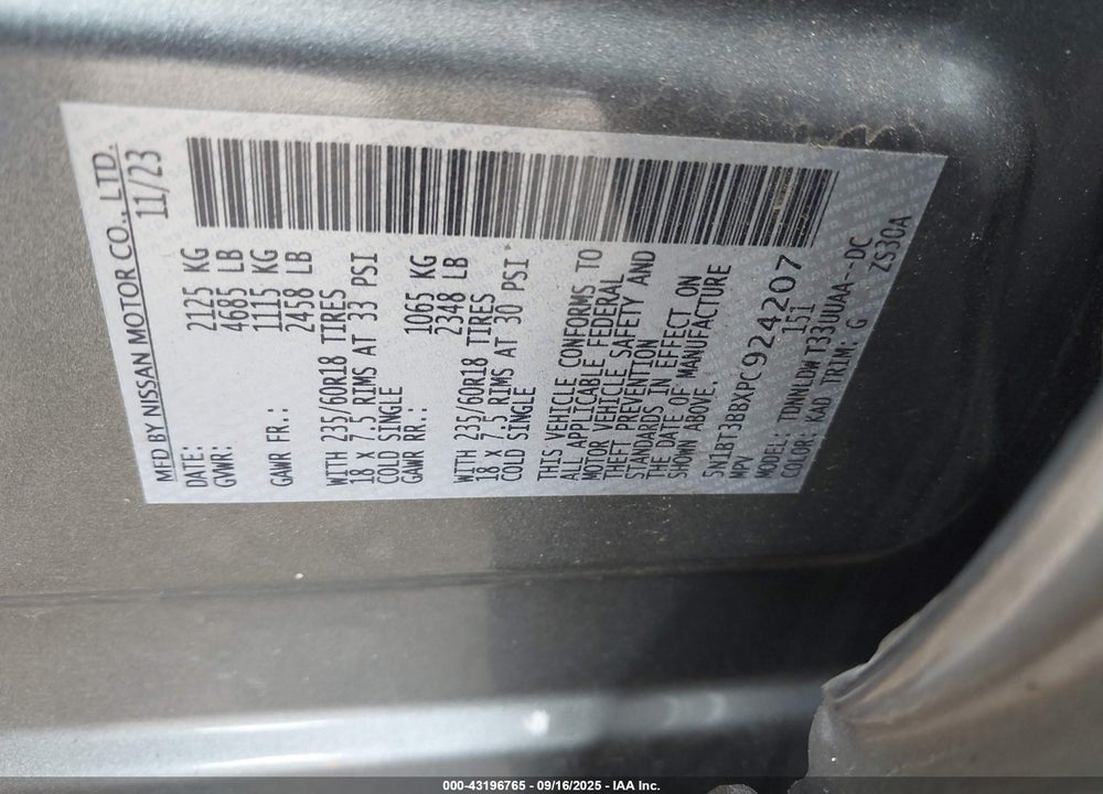 2023 NISSAN ROGUE VIN: 5N1BT3BBXPC924207