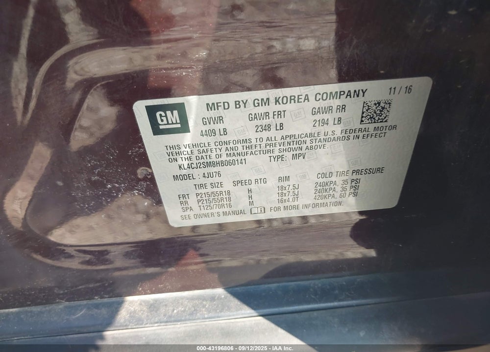 2017 BUICK ENCORE VIN: KL4CJ2SM8HB060141