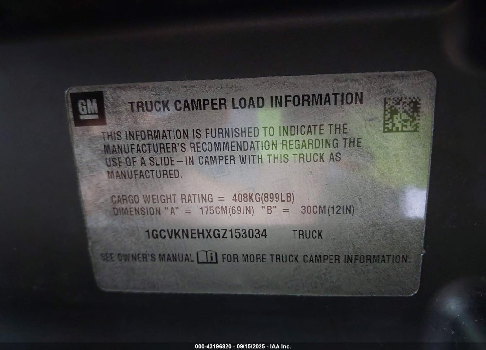 2016 CHEVROLET SILVERADO 1500 VIN: 1GCVKNEHXGZ153034