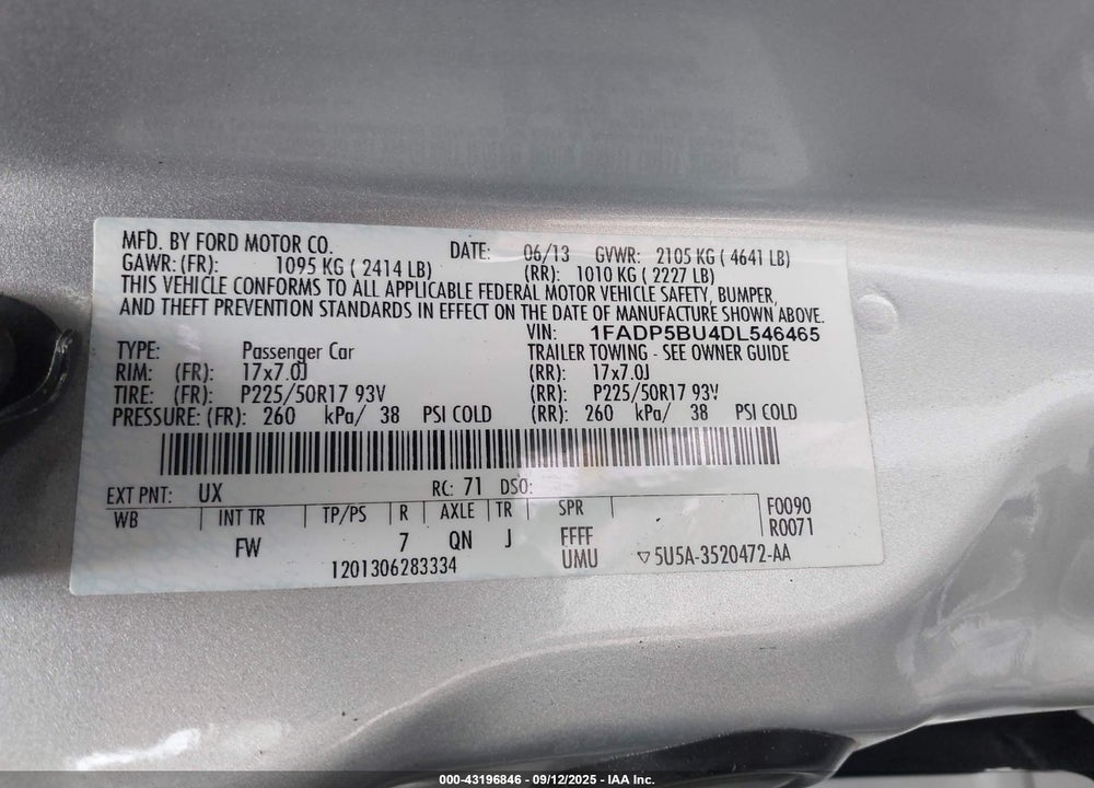 2013 FORD C-MAX VIN: 1FADP5BU4DL546465