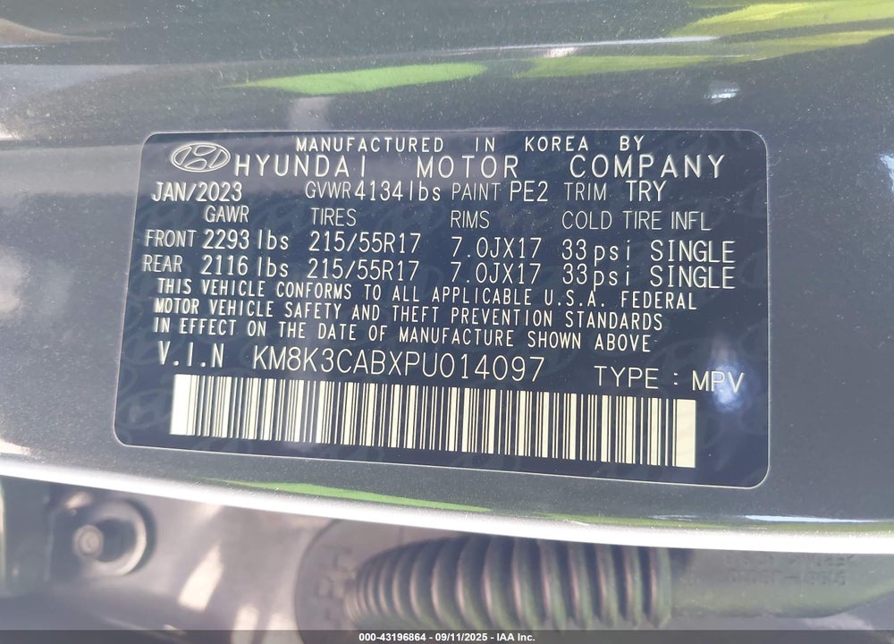 2023 HYUNDAI KONA VIN: KM8K3CABXPU014097