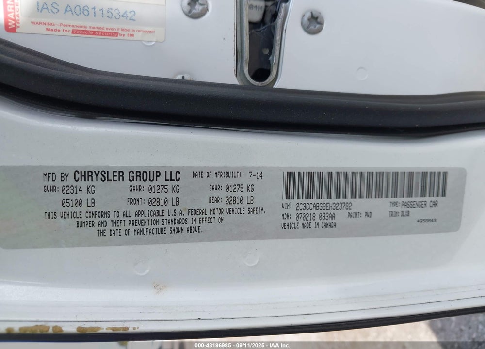 2014 CHRYSLER 300 300S VIN: 2C3CCABG9EH323782