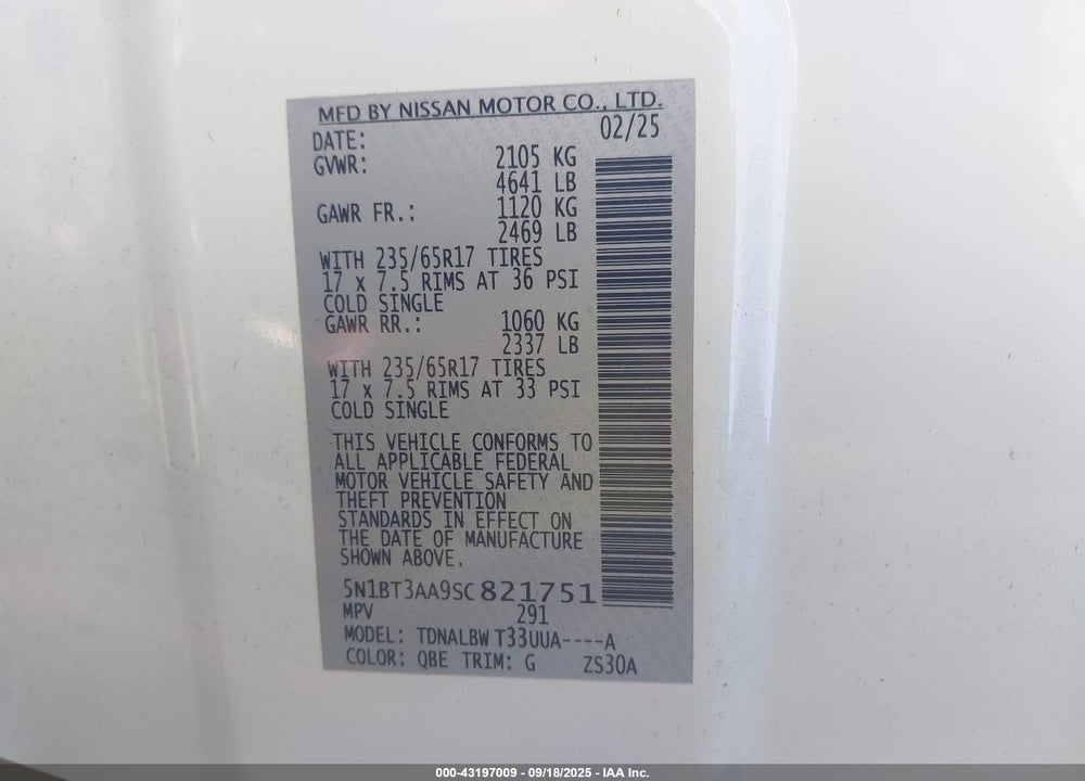 2025 NISSAN ROGUE S FWD VIN: 5N1BT3AA9SC821751