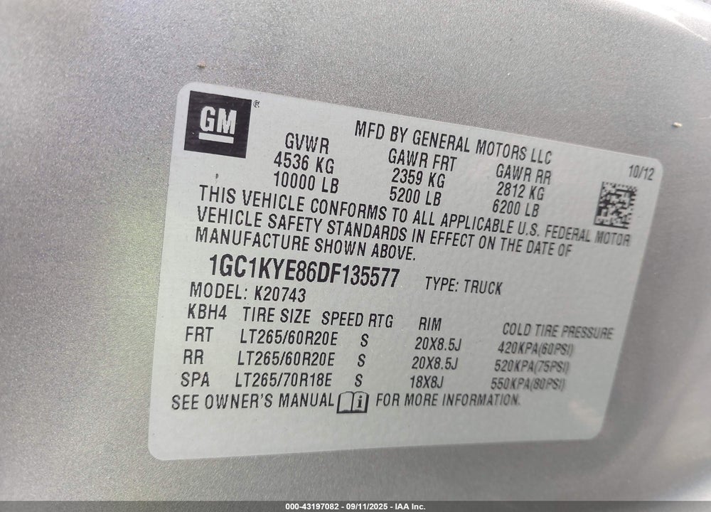 2013 CHEVROLET SILVERADO 2500 VIN: 1GC1KYE86DF135577