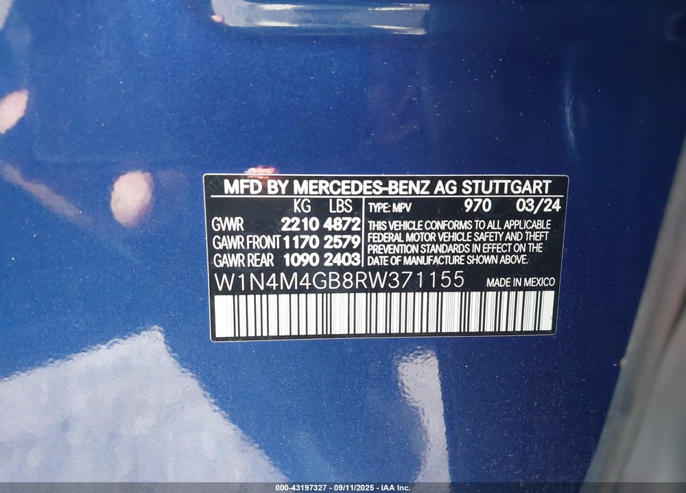 2024 MERCEDES-BENZ GLB 250 VIN: W1N4M4GB8RW371155