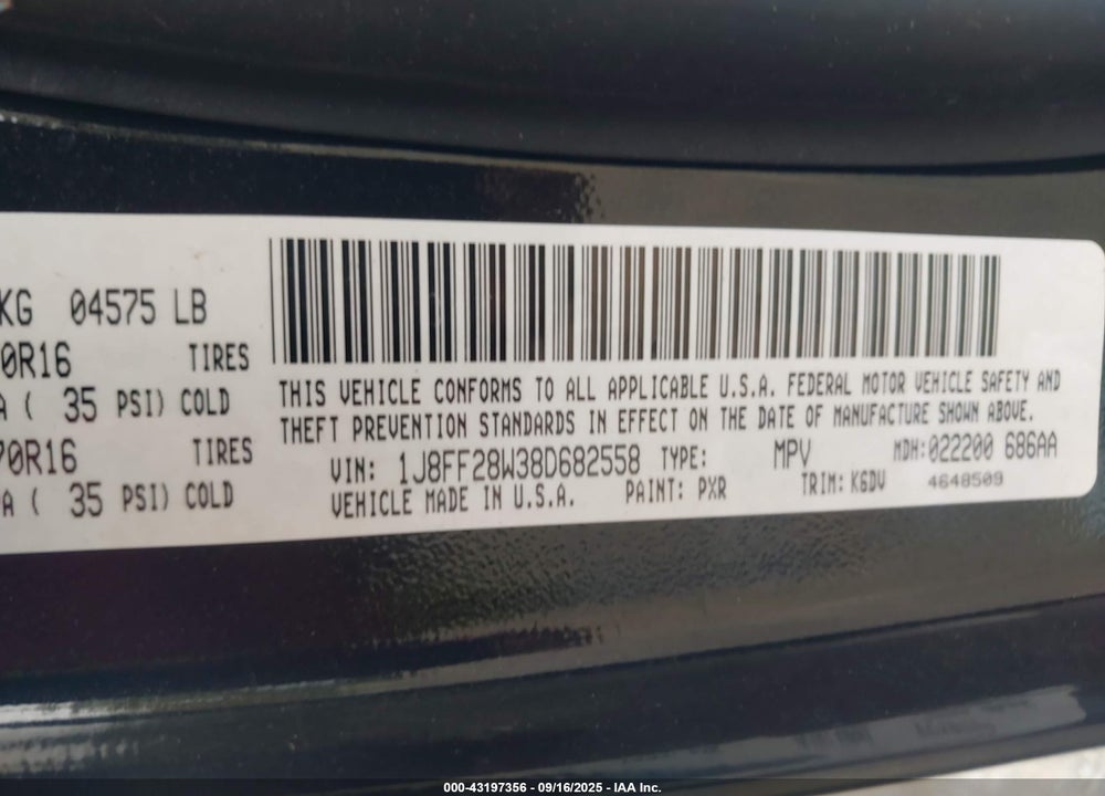 2008 JEEP PATRIOT SPORT VIN: 1J8FF28W38D682558