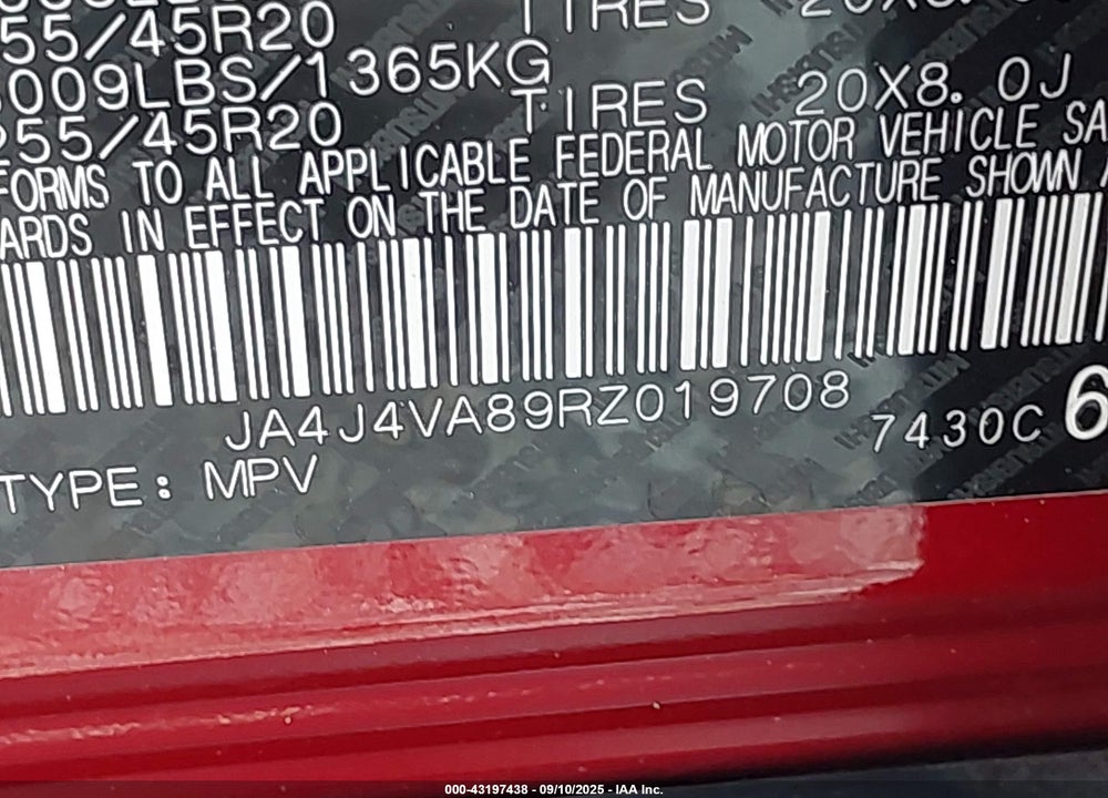 2024 MITSUBISHI OUTLANDER VIN: JA4J4VA89RZ019708