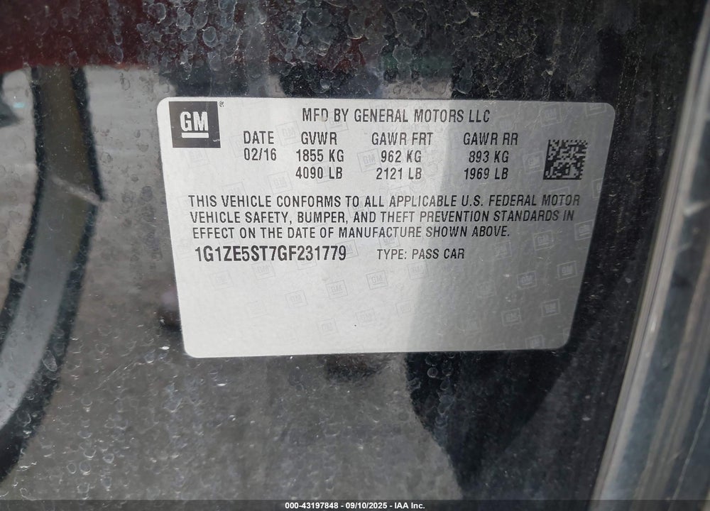 2016 CHEVROLET MALIBU VIN: 1G1ZE5ST7GF231779