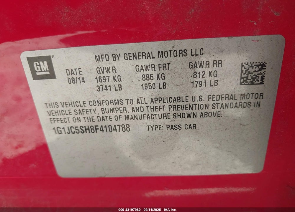 2015 CHEVROLET SONIC VIN: 1G1JC5SH8F4104788