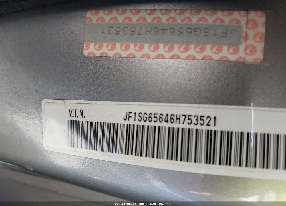 2006 SUBARU FORESTER VIN: JF1SG65646H753521