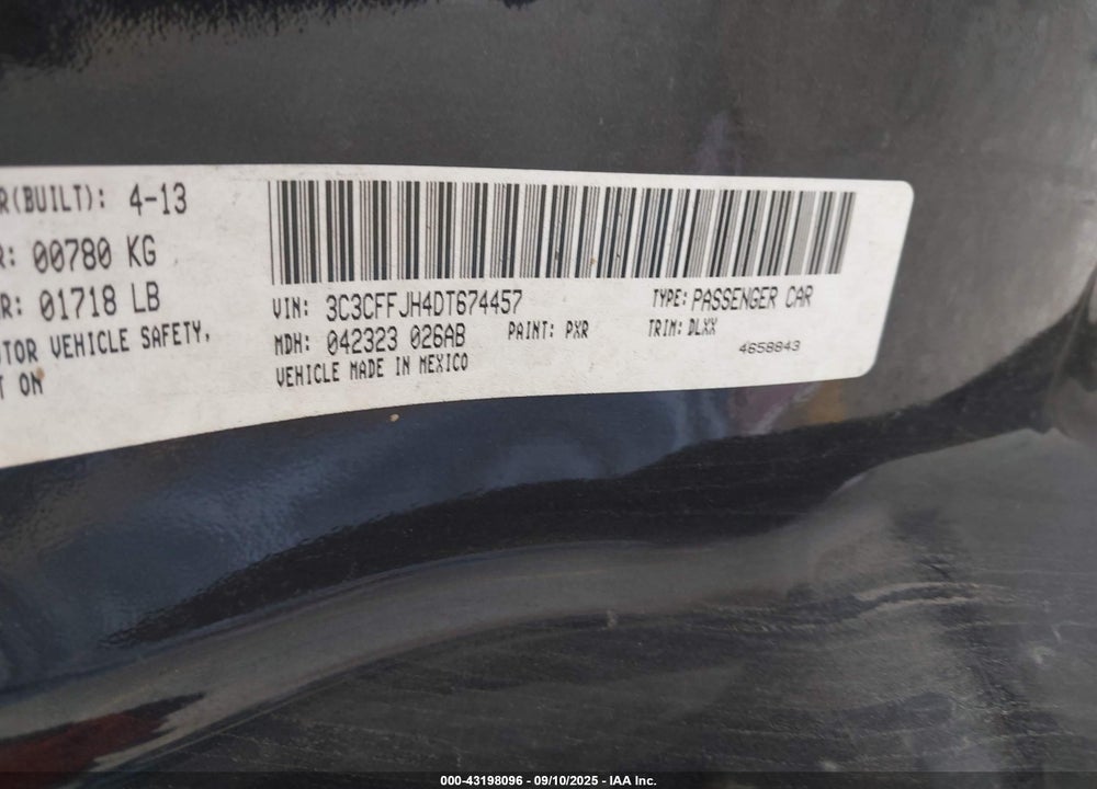 2013 FIAT 500C VIN: 3C3CFFJH4DT674457