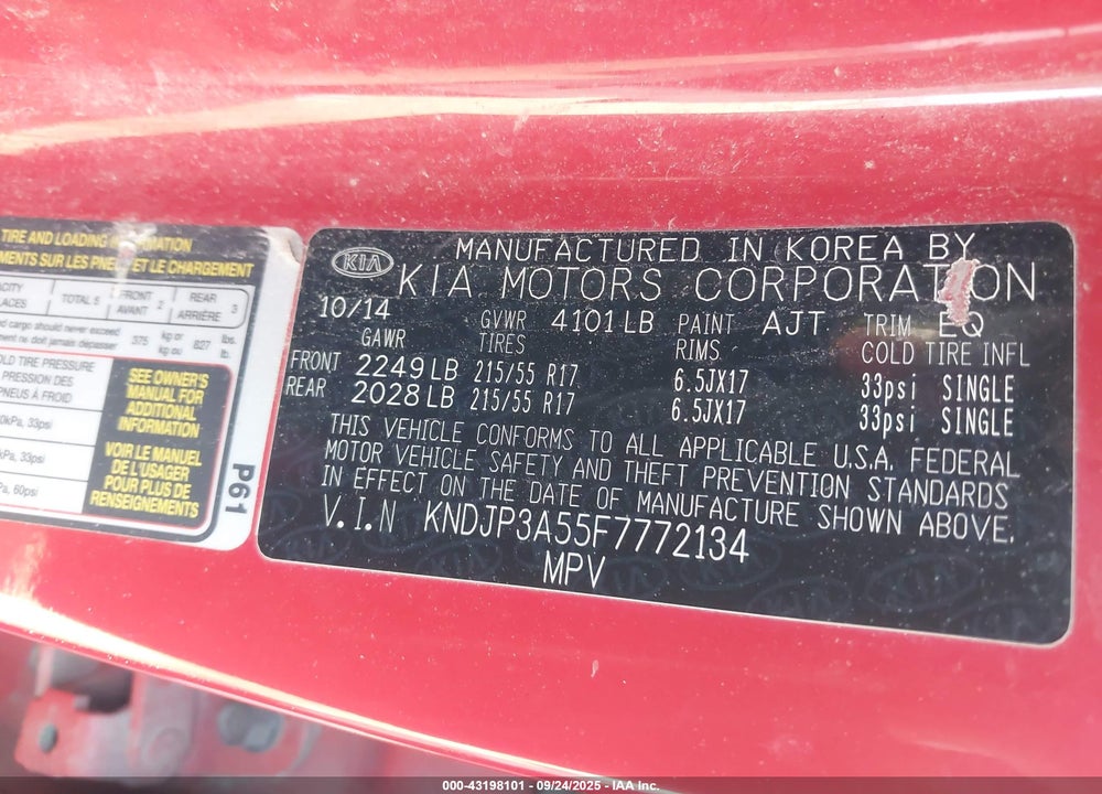 2015 KIA SOUL VIN: KNDJP3A55F7772134