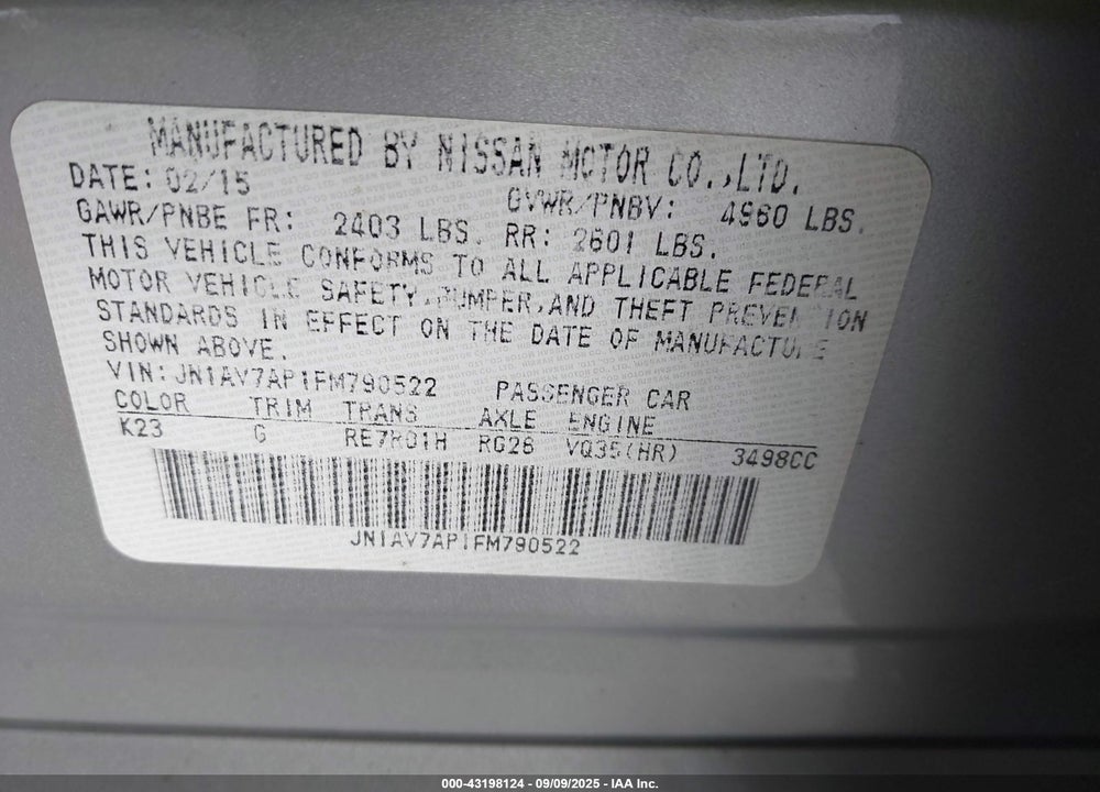 2015 INFINITI Q50 VIN: JN1AV7AP1FM790522