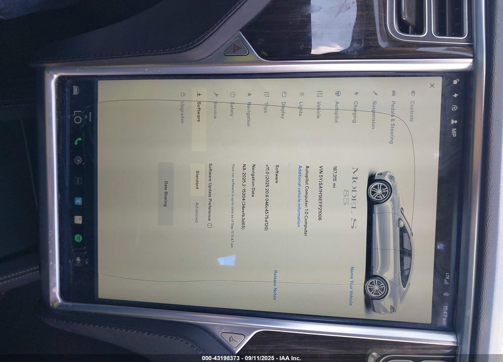 2014 TESLA MODEL S VIN: 5YJSA1H18EFP21006