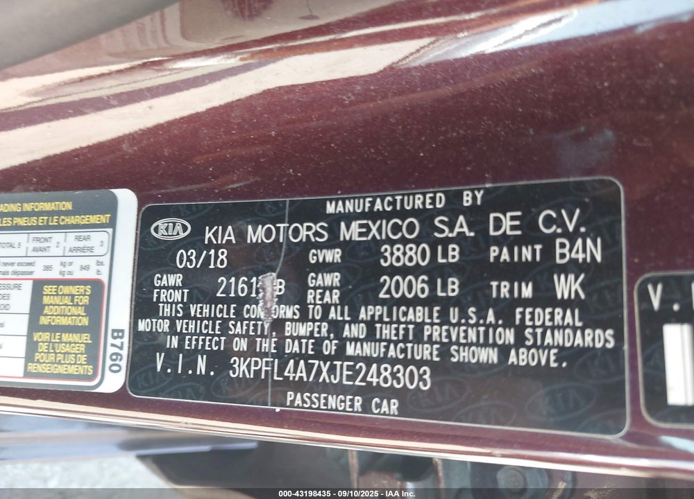 2018 KIA FORTE LX VIN: 3KPFL4A7XJE248303