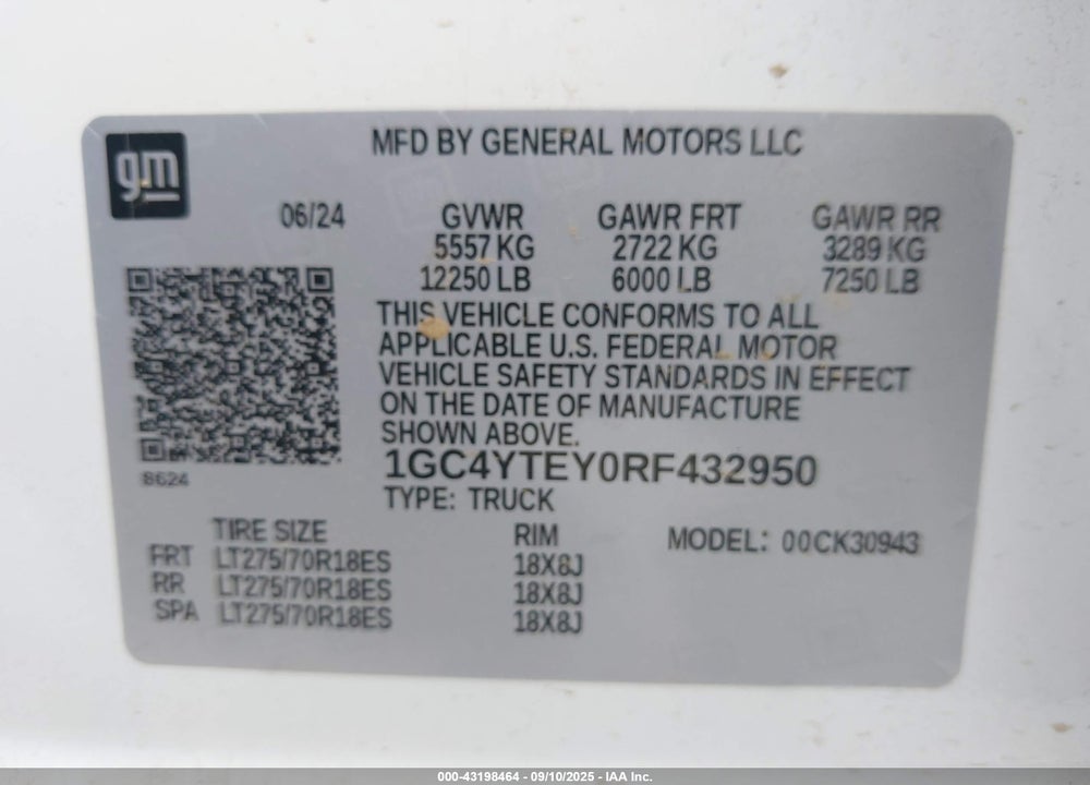 2024 CHEVROLET SILVERADO 3500HD 4WD  LONG BED LT VIN: 1GC4YTEY0RF432950