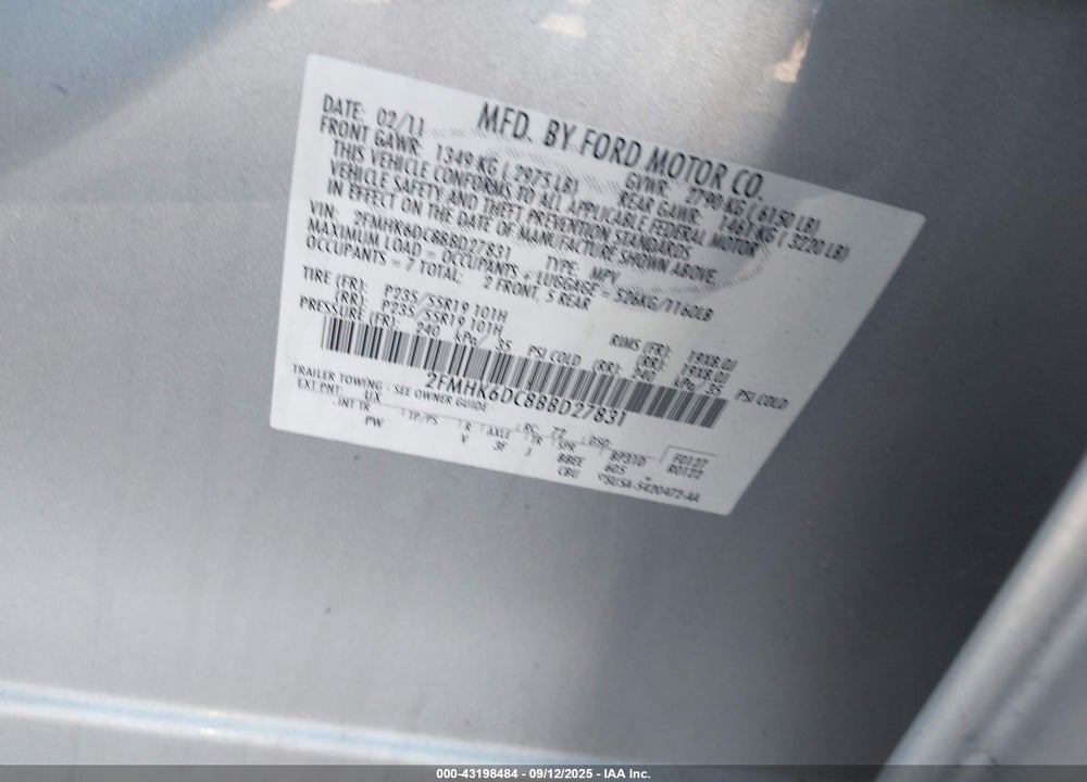 2011 FORD FLEX VIN: 2FMHK6DC8BBD27831