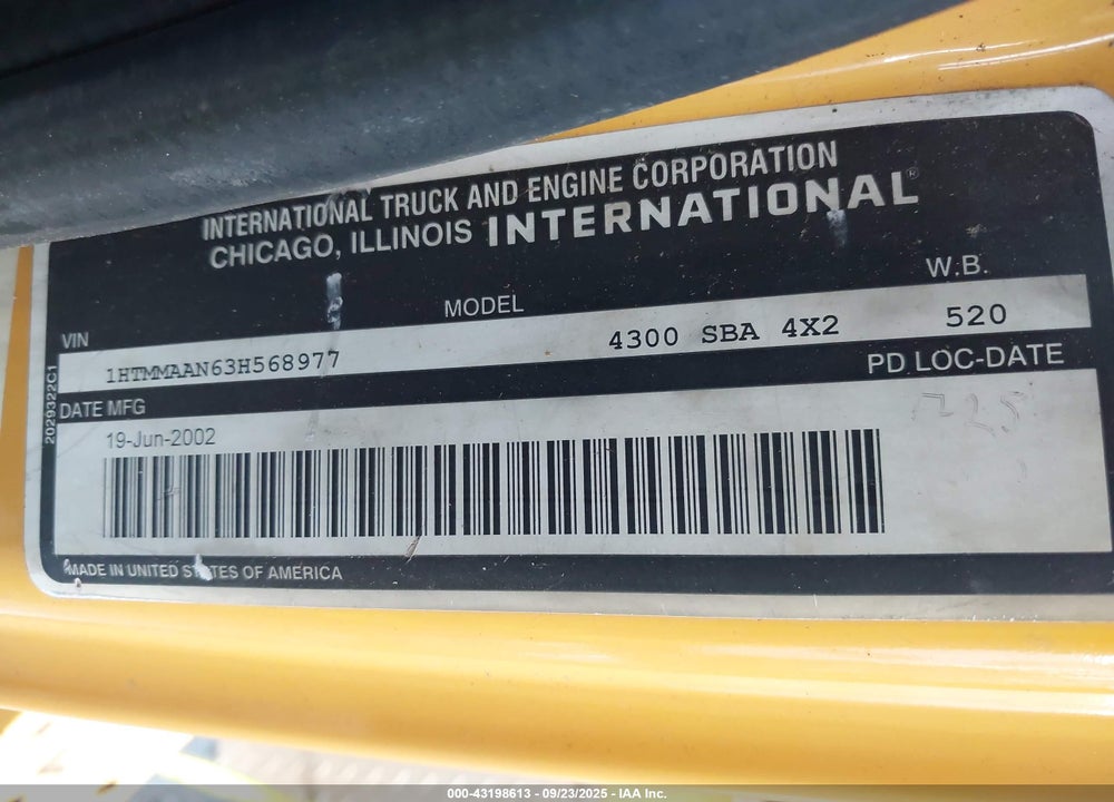 2003 INTERNATIONAL 4000 4300 VIN: 1HTMMAAN63H568977