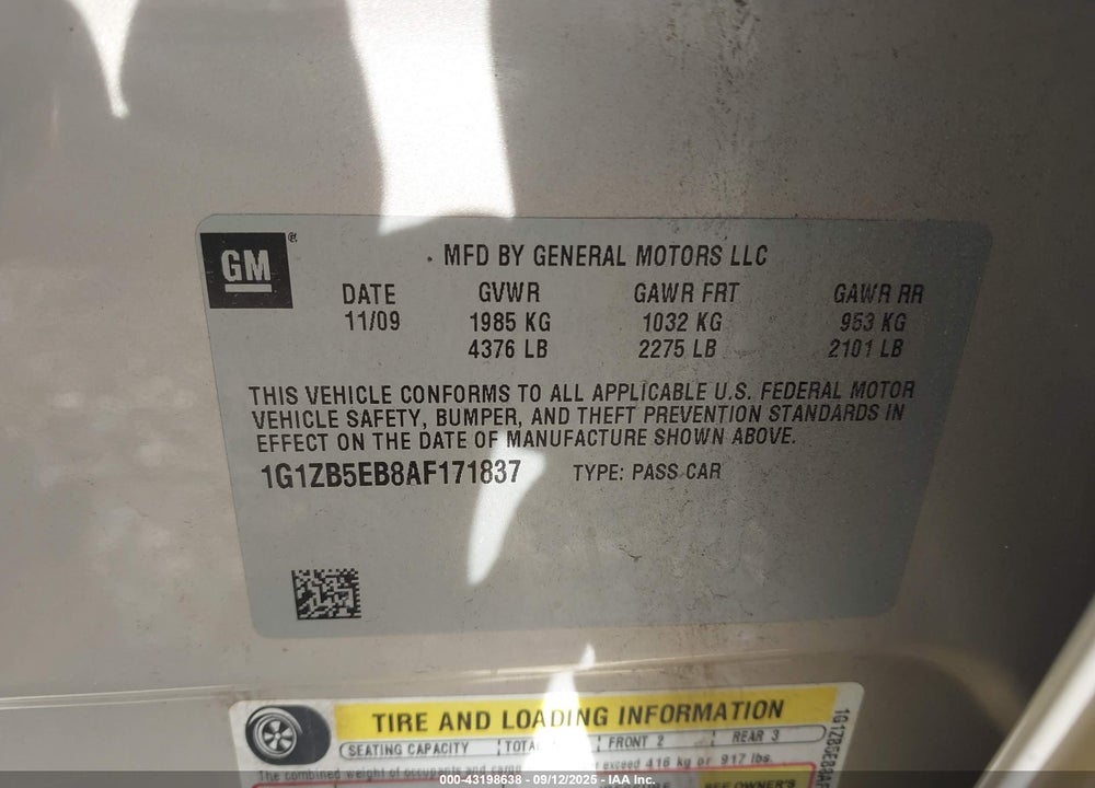 2010 CHEVROLET MALIBU VIN: 1G1ZB5EB8AF171837