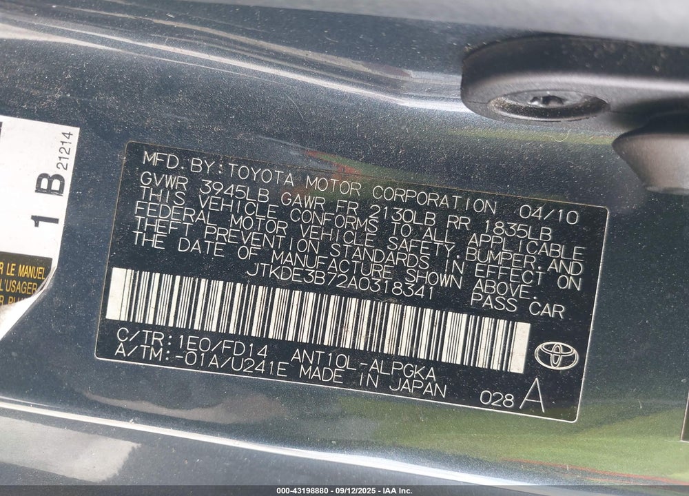 2010 SCION TC VIN: JTKDE3B72A0318341