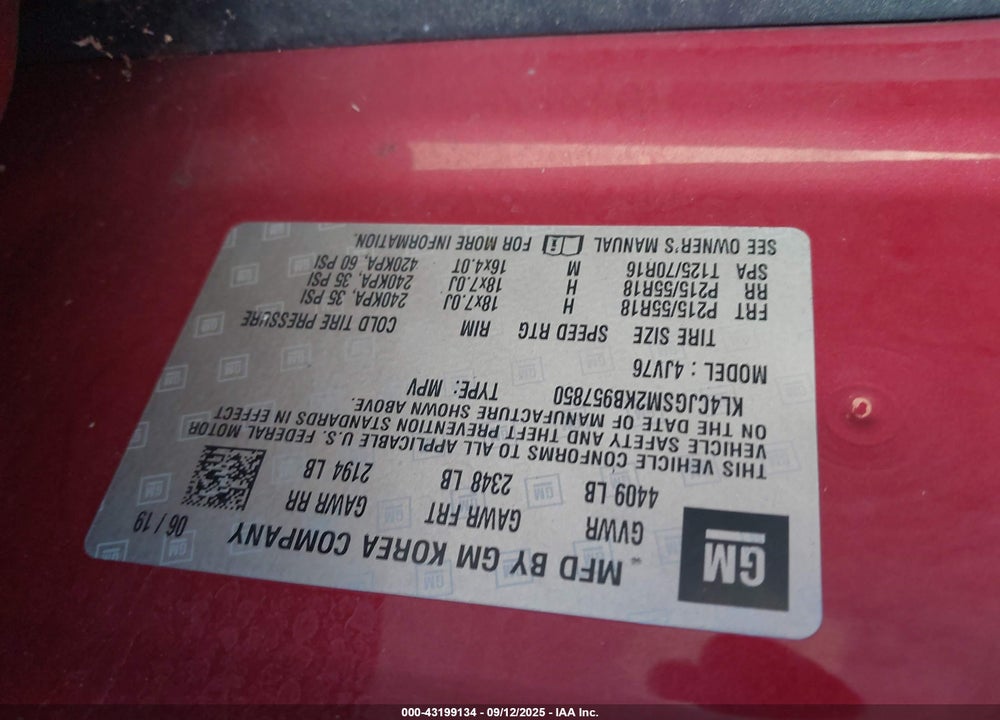 2019 BUICK ENCORE VIN: KL4CJGSM2KB957850