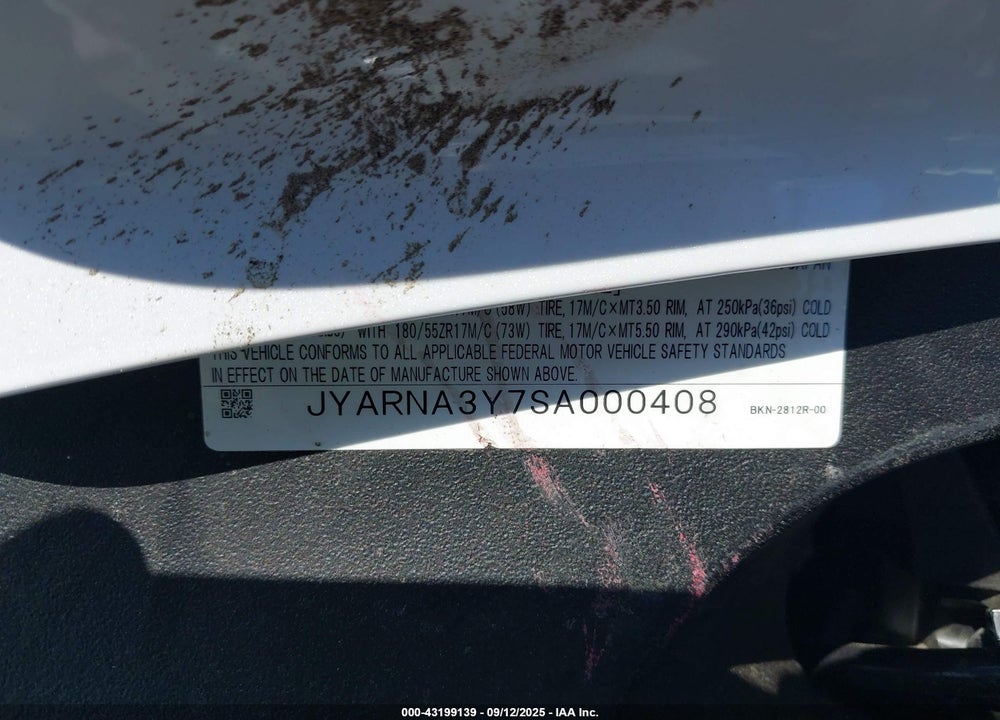 2025 YAMAHA YZF890 C VIN: JYARNA3Y7SA000408