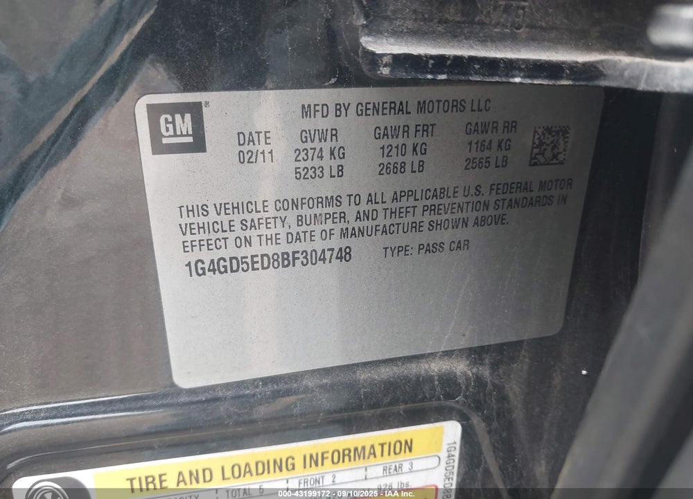 2011 BUICK LACROSSE CXL VIN: 1G4GD5ED8BF304748