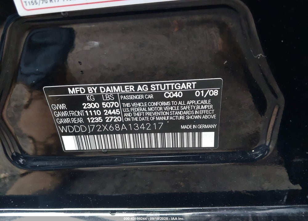 2008 MERCEDES-BENZ CLS 550 VIN: WDDDJ72X68A134217