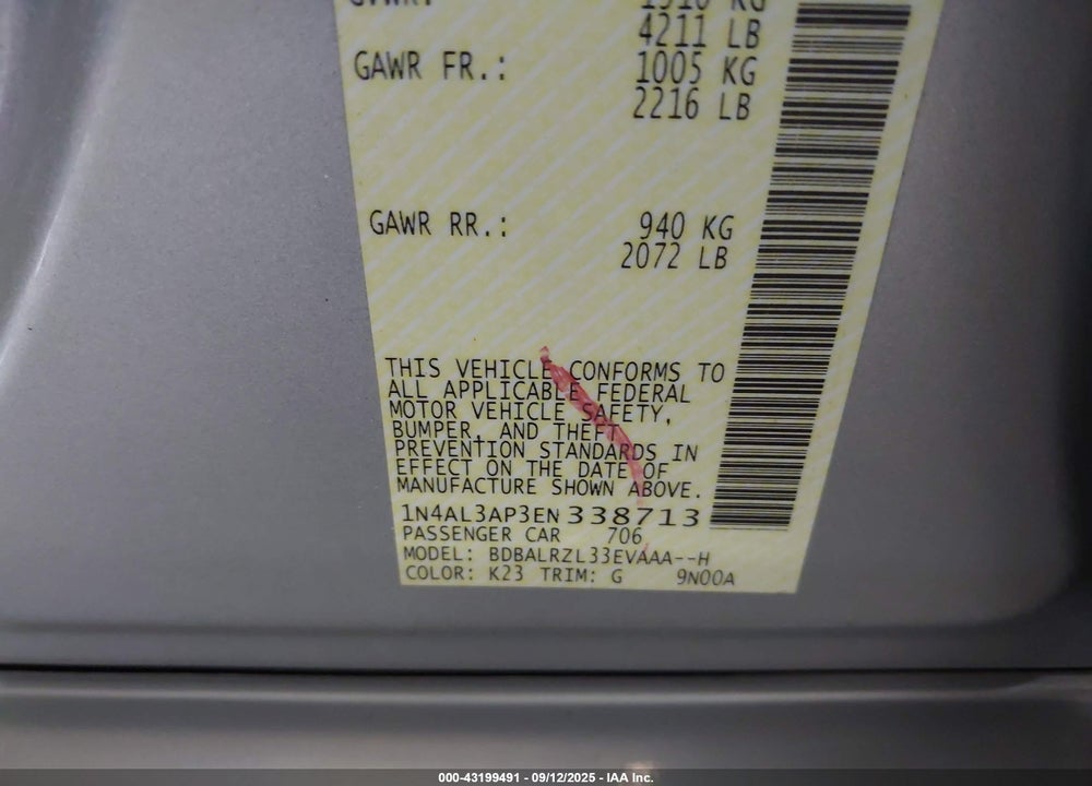 2014 NISSAN ALTIMA 2.5 S VIN: 1N4AL3AP3EN338713
