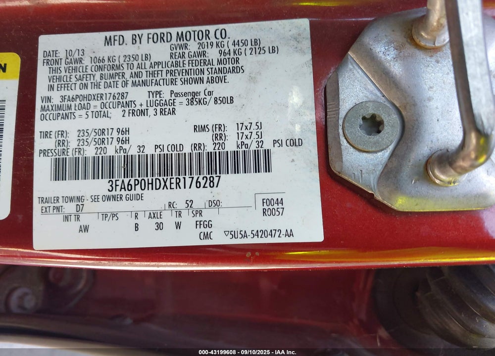 2014 FORD FUSION VIN: 3FA6P0HDXER176287
