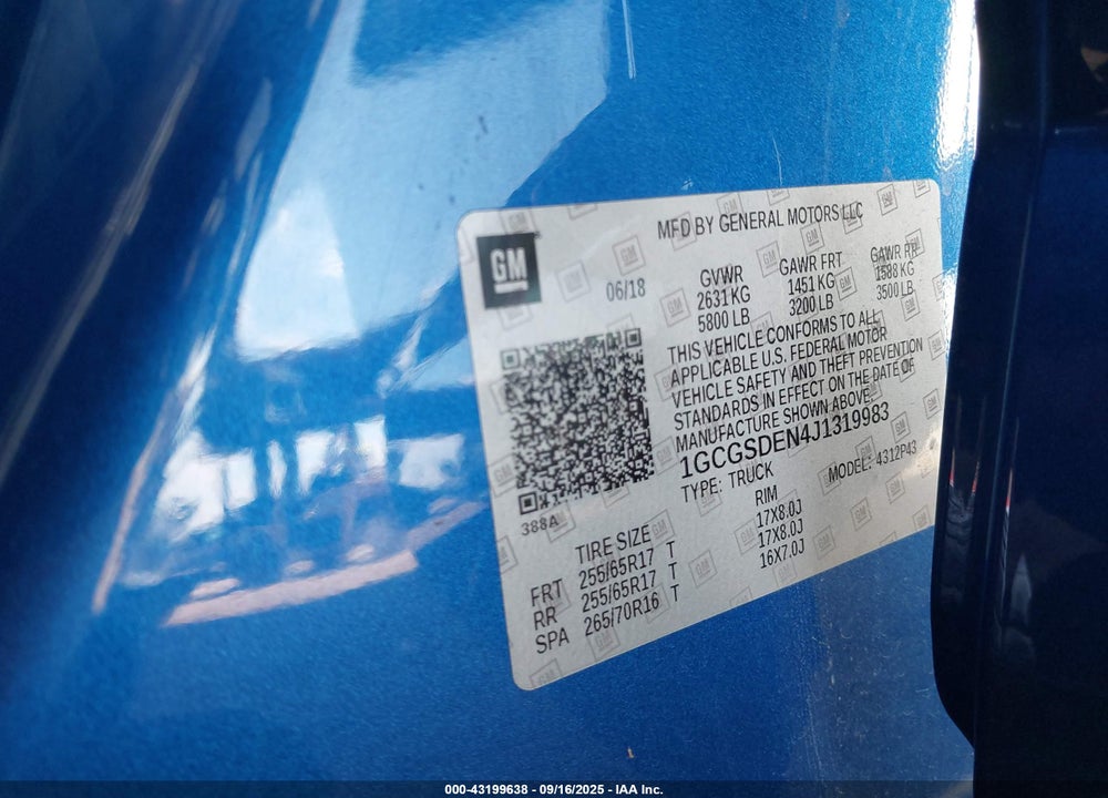 2018 CHEVROLET COLORADO VIN: 1GCGSDEN4J1319983