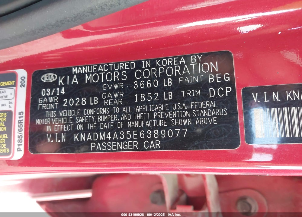 2014 KIA RIO VIN: KNADM4A35E6389077