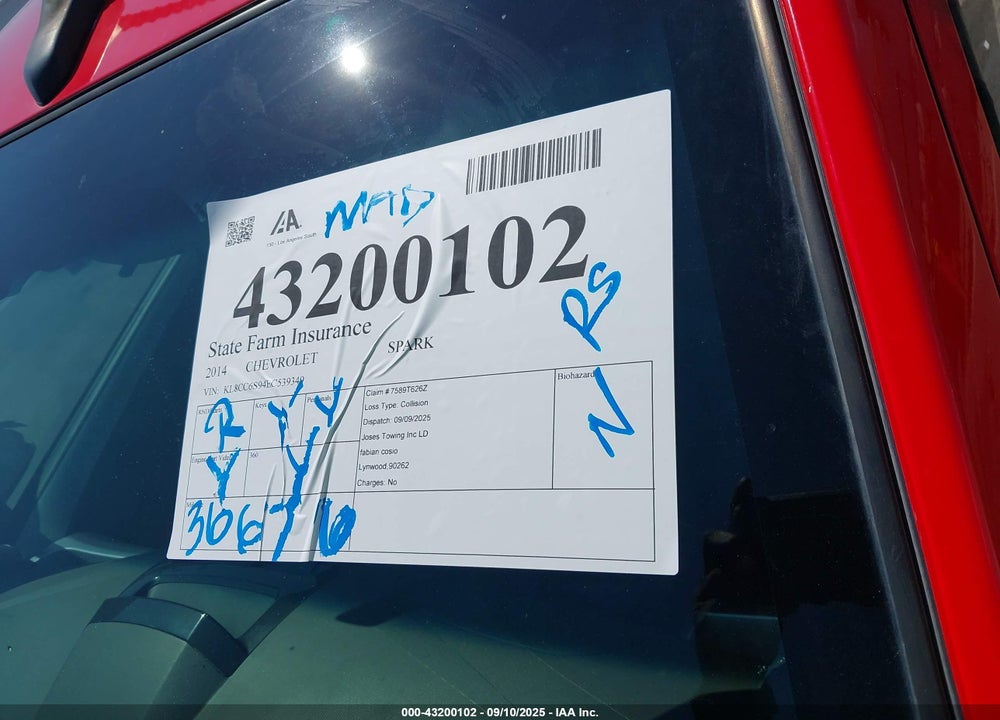 2014 CHEVROLET SPARK VIN: KL8CC6S94EC539349