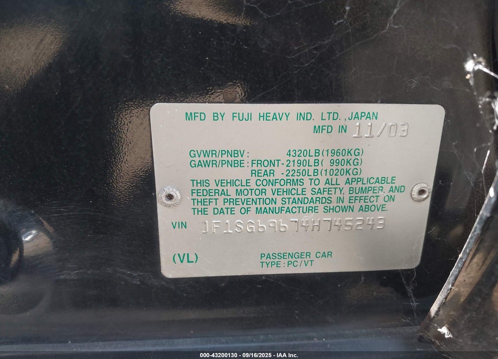 2004 SUBARU FORESTER 2.5XT VIN: JF1SG69674H745243