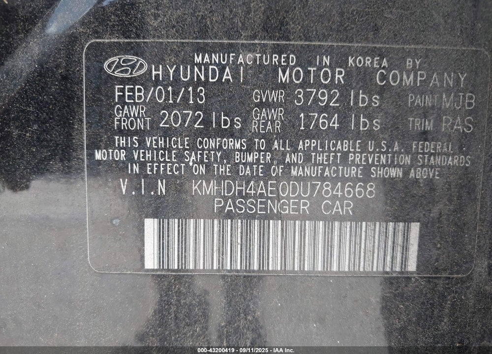 2013 HYUNDAI ELANTRA GLS VIN: KMHDH4AE0DU784668