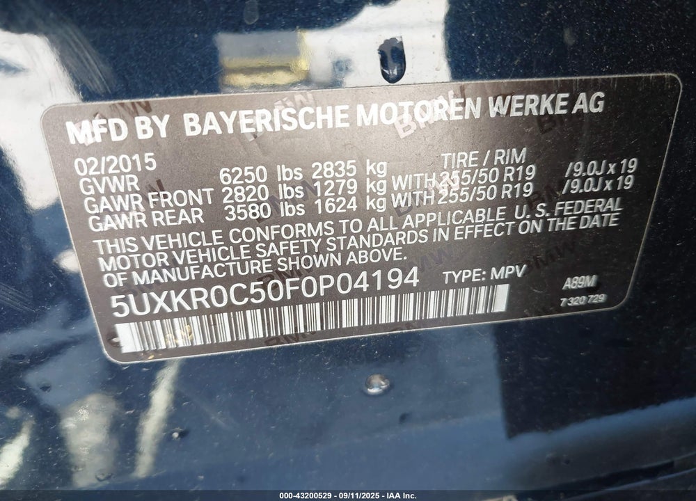 2015 BMW X5 XDRIVE35I VIN: 5UXKR0C50F0P04194
