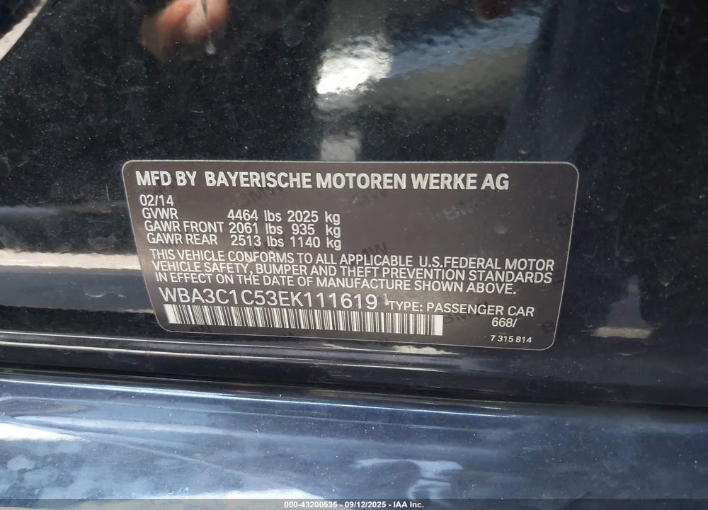 2014 BMW 328I VIN: WBA3C1C53EK111619