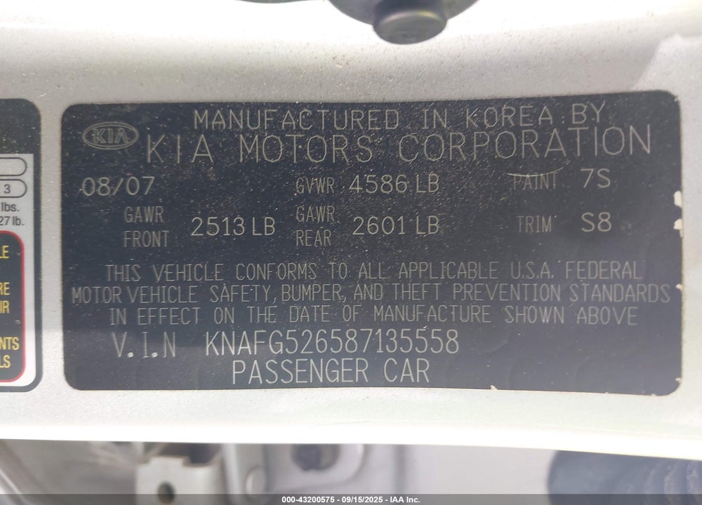 2008 KIA RONDO VIN: KNAFG526587135558