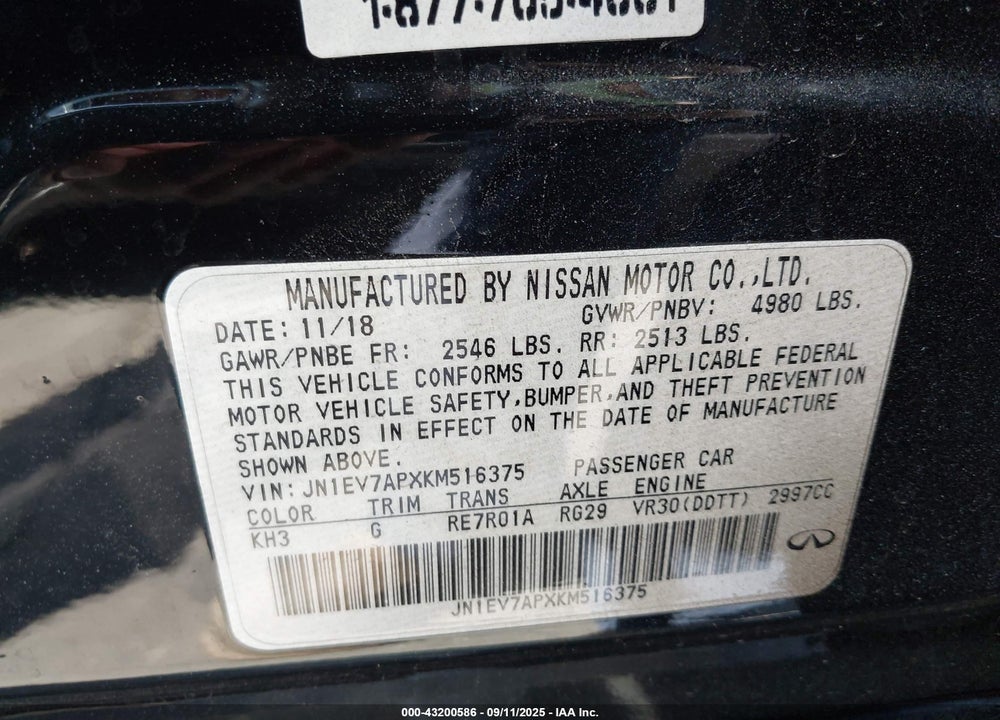 2019 INFINITI Q50 VIN: JN1EV7APXKM516375
