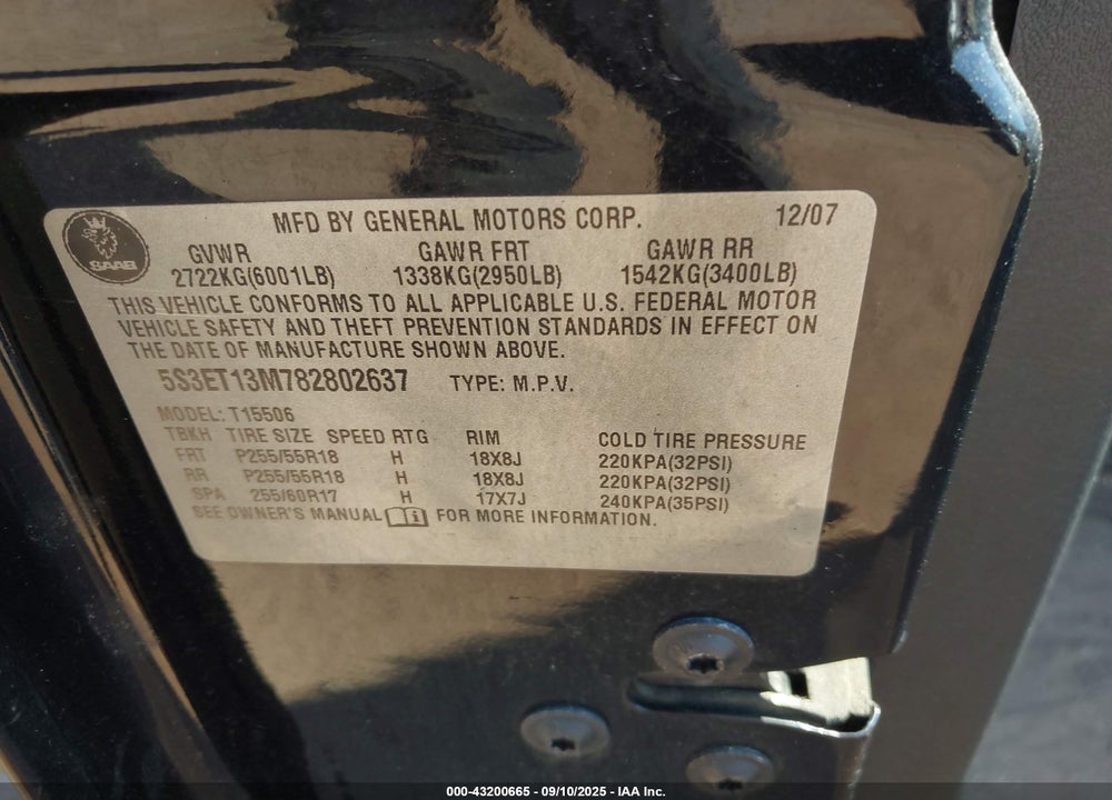 2008 SAAB 9-7X 5.3I VIN: 5S3ET13M782802637