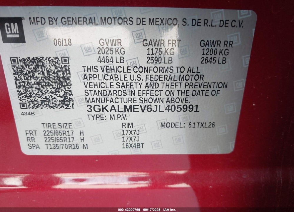 2018 GMC TERRAIN SLE VIN: 3GKALMEV6JL405991
