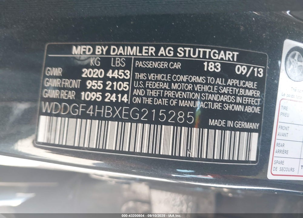 2014 MERCEDES-BENZ C 250 SPORT VIN: WDDGF4HBXEG215285
