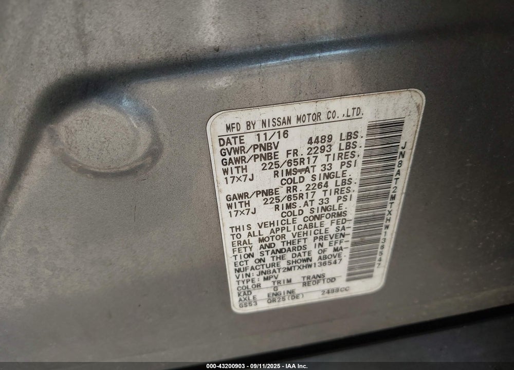 2017 NISSAN ROGUE VIN: JN8AT2MTXHW136547