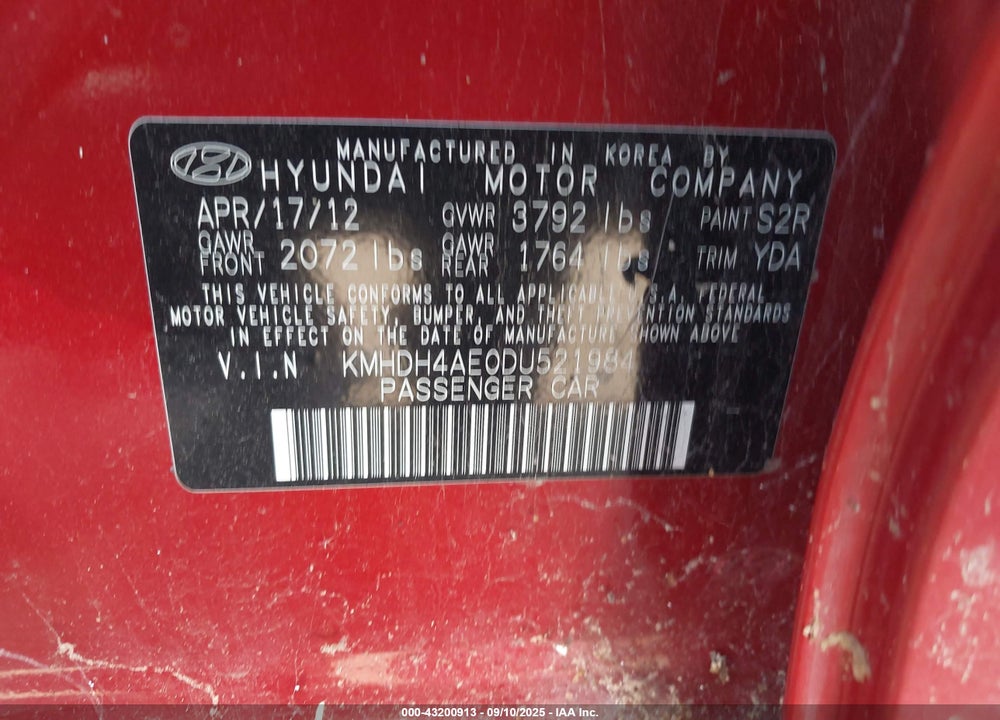 2013 HYUNDAI ELANTRA GLS VIN: KMHDH4AE0DU521984