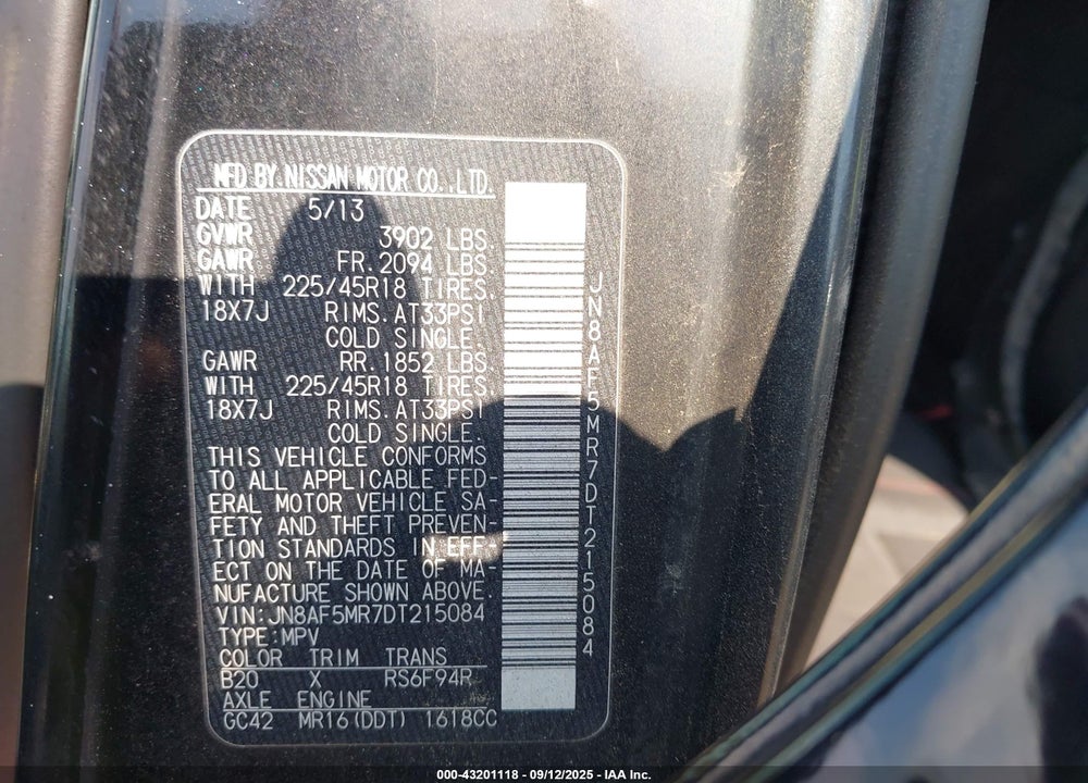 2013 NISSAN JUKE VIN: JN8AF5MR7DT215084