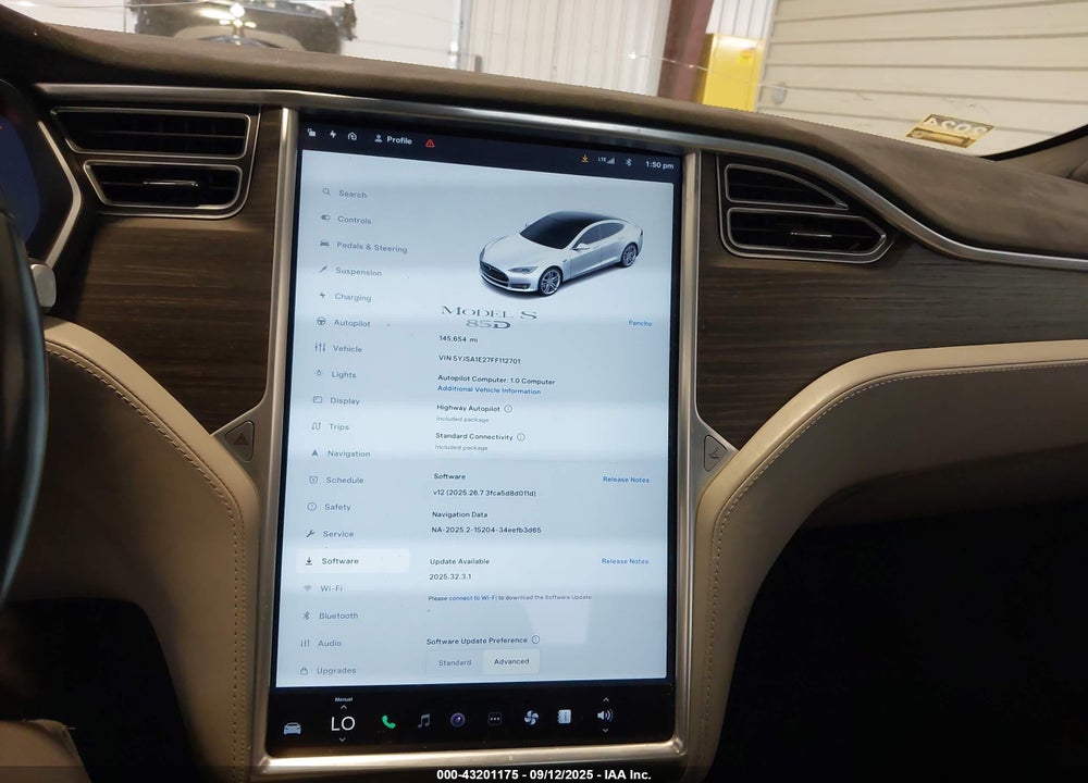 2015 TESLA MODEL S VIN: 5YJSA1E27FF112701