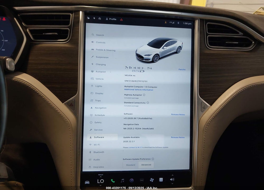 2015 TESLA MODEL S VIN: 5YJSA1E27FF112701