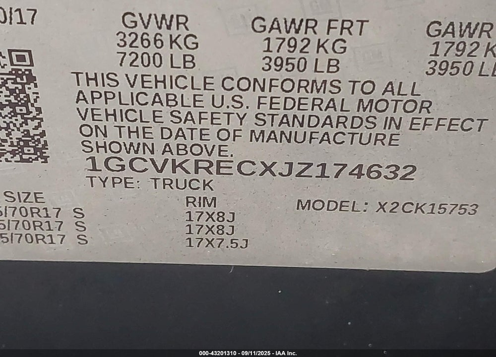 2018 CHEVROLET SILVERADO 1500 VIN: 1GCVKRECXJZ174632