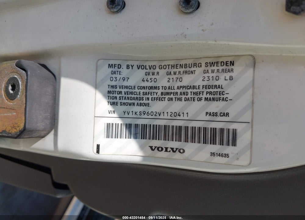 1997 VOLVO 960 VIN: YV1KS9602V1120411