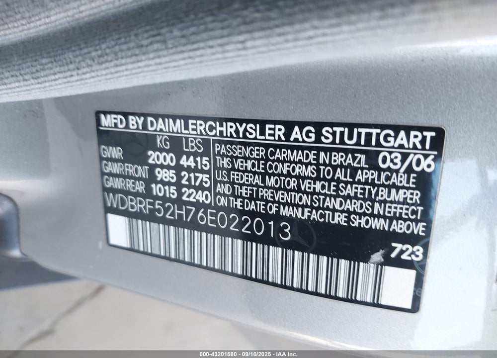 2006 MERCEDES-BENZ C 230 SPORT VIN: WDBRF52H76E022013
